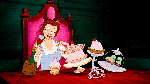 Belle celebrates with dancing cutlery